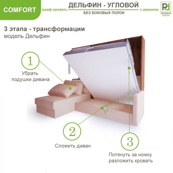 Шкаф-кровать Дельфин Угловой - "Comfort" без полок двуспальная