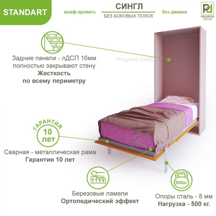 Сингл - Standart кровать односпальная для малогабаритной квартиры