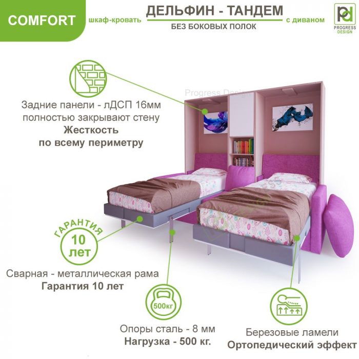 Шкаф-кровать Дельфин Тандем - "Comfort" без полок