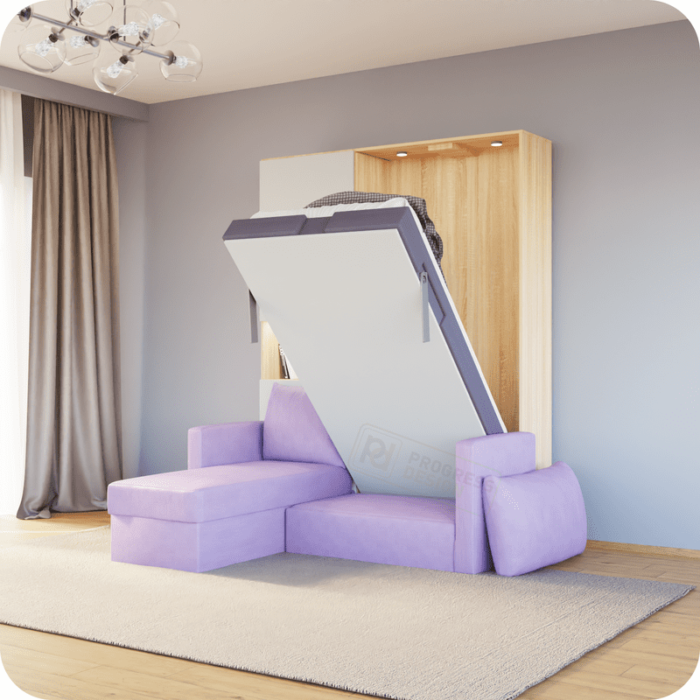 Дельфин - Comfort Шкаф-кровать трансформер с угловым диваном без полок односпальная