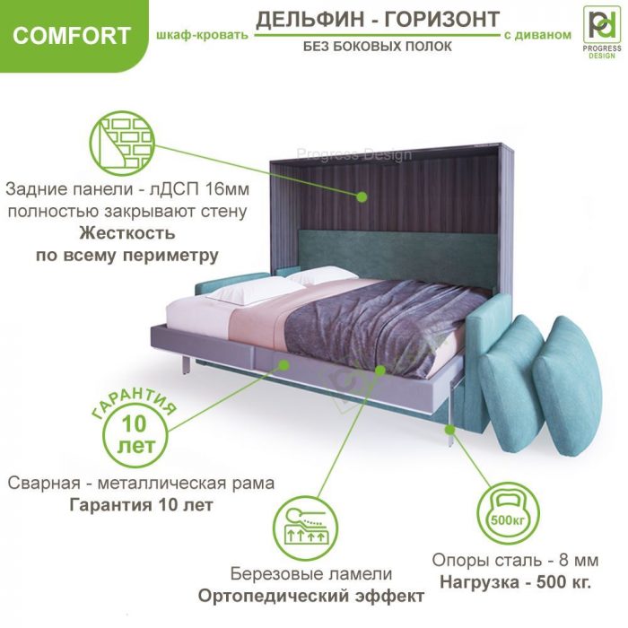 Шкаф-кровать Дельфин горизонт - "Comfort" без полок двуспальная